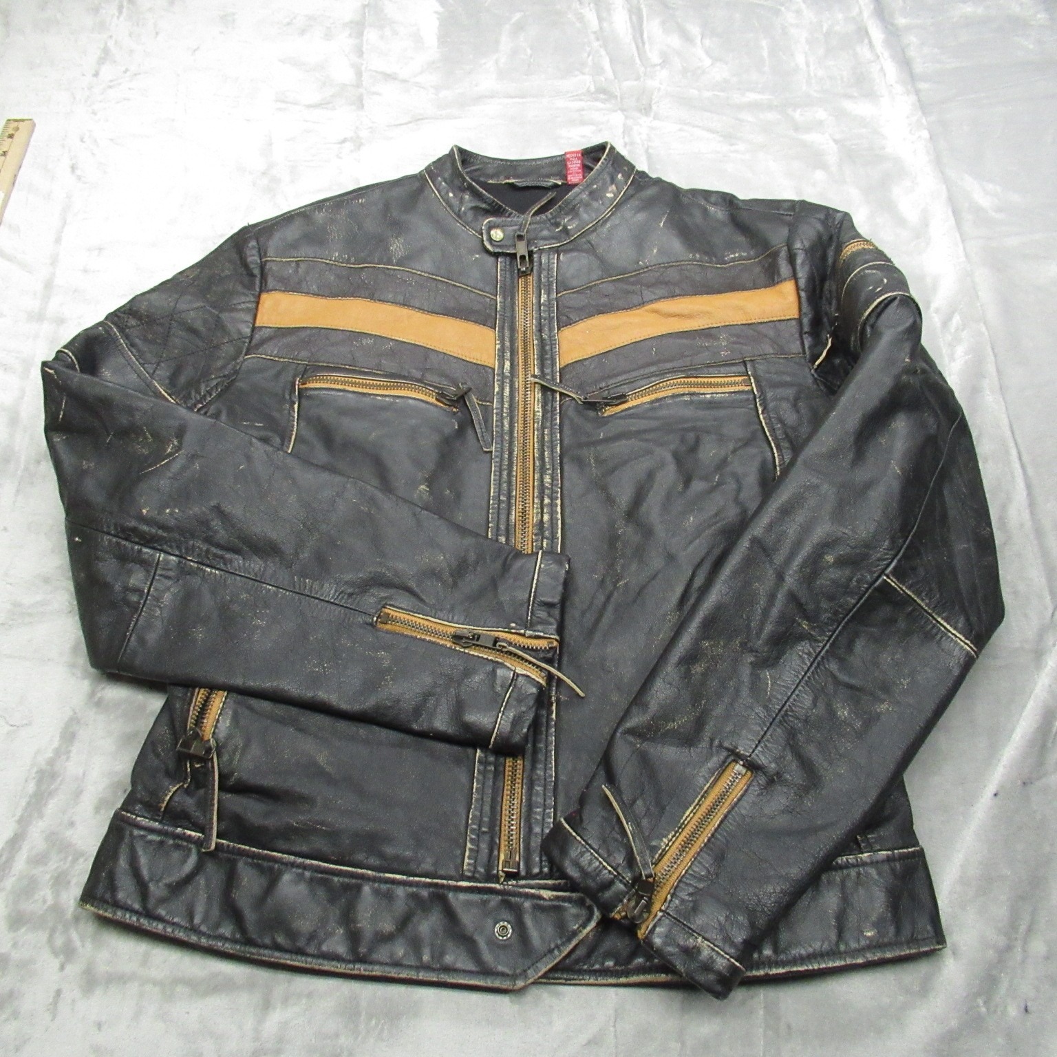 Report Collection Genuine Leather Jacket Men Medium Black Heavy Distress Style